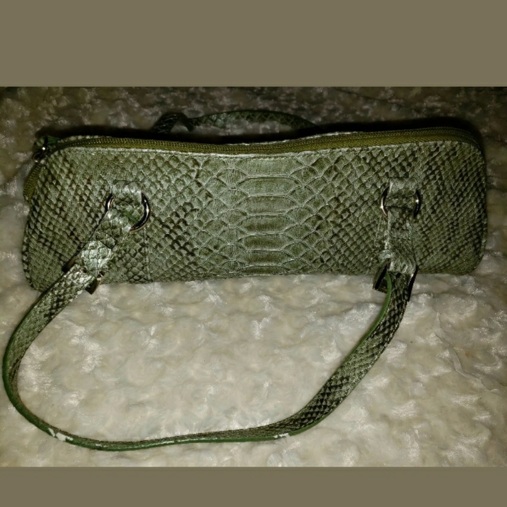 Green handbag bohbot faux snakeskin purse